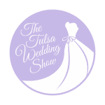 A lavender circle logo with the words “The Tulsa Wedding Show” in script next to a simple illustration of a bridal gown.